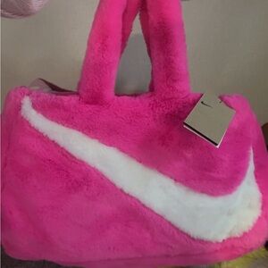 Nike Pink and White Plush Tote Bag